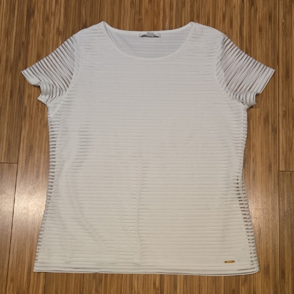 NWOT Calvin Klein Ribbed White Short Sleeve Top - Picture 1 of 8